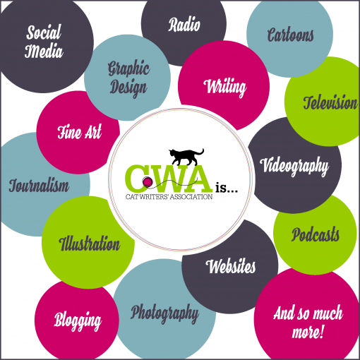 C W A logo surrounded by balloons for Social Media, Graphic Design, Radio, Writing, Cartoons, Television, Fine Art, Journalism, Videography, Illustration, Podcasts, Websites, Blogging, Photography, And so much more!