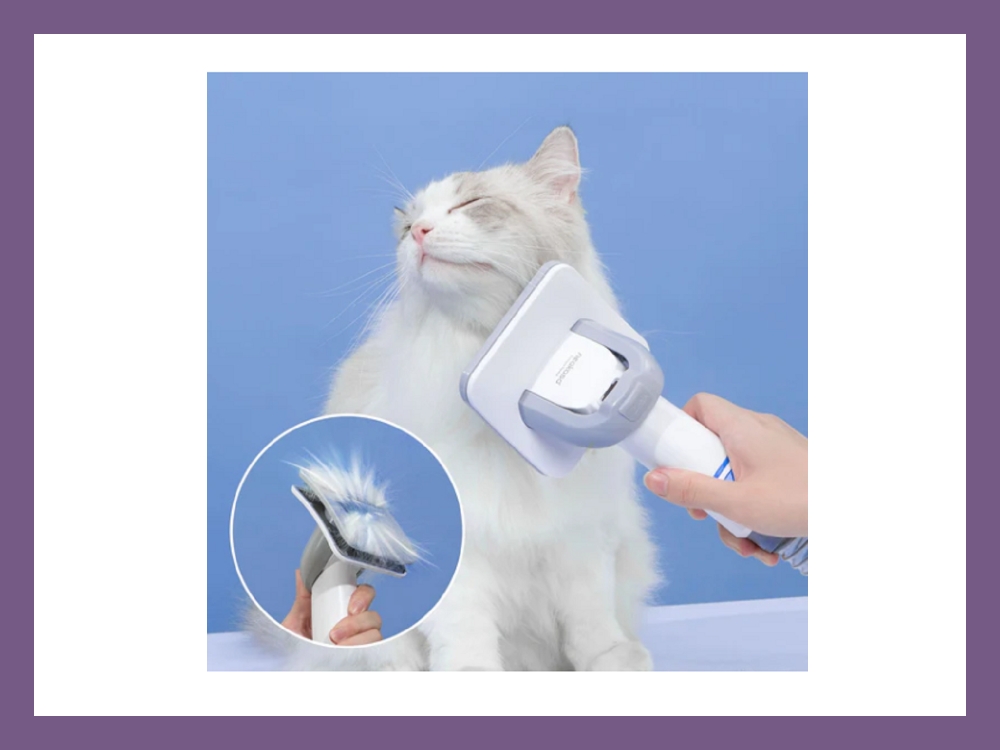 Long furred kitty being groomed with Neakasa’s P2 Pro Pet Grooming System. Great for Long-Haired Cats.