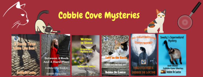 A banner of Debbie's Cobble Cove mystery covers.