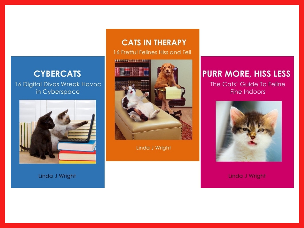 Book covers for Cats in Therapy, Cyber Cats, Purr More: Hiss Less with cute pictures of cats.