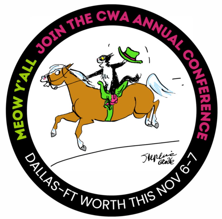 cartoon image of cat riding horse with words Join the CWA Annual Conference