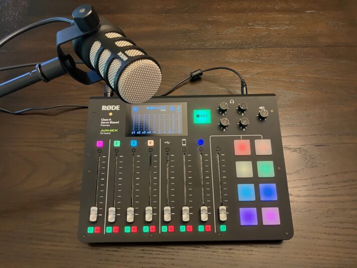 Image of Rodecaster Mixer and Microphone